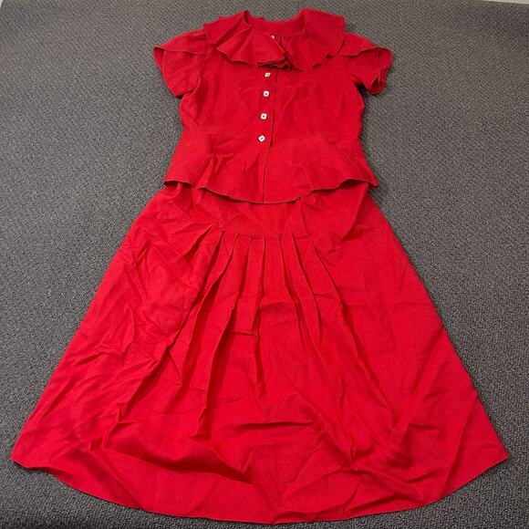 Blair Woolverton Womans Vintage Red Skirt and Top Blouse No Size or Material Tag - Picture 1 of 16